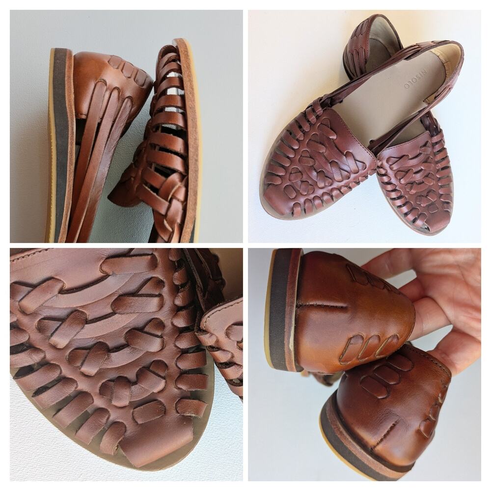 Boho Coastal Cowgirl Leather Huarache Woven Sandals, Summer Shoes, Women's 6.5